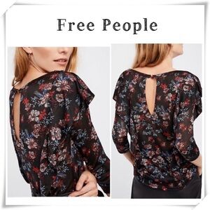 Free People Floral Ruffle Shoulder Keyhole Blouse